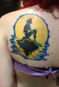 very beautiful color cartoon mermaid and moon tattoo pattern on the back