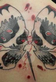 back old modeli i tatuazhit të kafkës në formë fluture me ngjyra