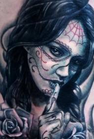 zpět mexický styl Barevný ženský portrét tetování vzor