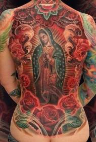 Επιστροφή εκπληκτική μεγάλη θρησκευτική στυλ έγχρωμες γυναίκες προσευχή και σχέδια τατουάζ λουλουδιών