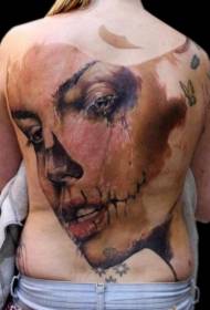 back creepy realistic crying woman Face tattoo pattern