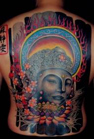 plná späť ázijský štýl farby, ako je socha Budhu a lotosový čínsky tetovací vzor