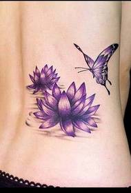 professional tattoo club: beauty back waist butterfly lotus tattoo pattern picture