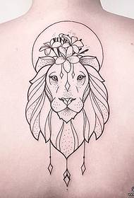 უკან ლომის ყვავილი ხაზის prick tattoo ნიმუში