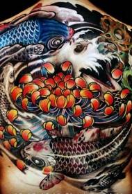 სრული უკან იაპონური სტილის ფერადი თევზი და ქრიზანთემური ტატუტის ნიმუში 74169 - უკან Hindu თემა შავი ქალის ქალა და გველი tattoo ნიმუში