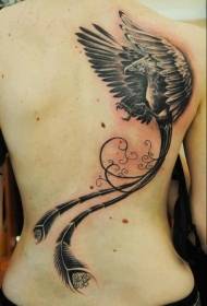 girls back phoenix and vine tattoo pattern