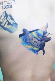 back lighthouse and no Common big whale and mountain tattoo pattern