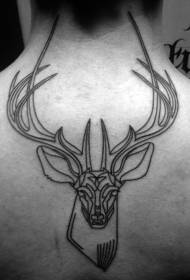 back beautiful black Line deer head tattoo pattern