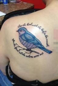 girls back painted creative bird tattoo pictures