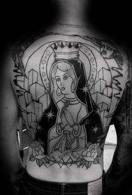 späť čierne modlitebné ženy a kvetinový vzor tetovania