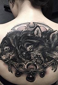 Kızlar geri siyah gri Avrupa ve Amerikan üç başlı köpek dövme desen