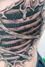 Tulang rusuk samping yang menakjubkan pola tato tulang hitam dan putih
