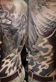 muguras krāšņs melnā pelēkā ērgļa tetovējuma modelis