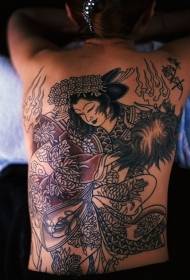 full back Asian style dancing geisha tattoo pattern