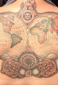 back nautical theme colorful Globe tattoo pattern