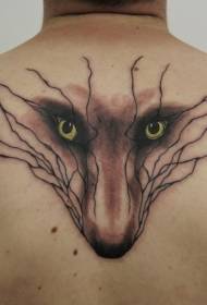 背部经典个性的黑色狐狸脸纹身图案