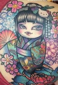 Tato gambar geisha Jepang gadis kembali dicat gambar tato Jepang Geisha