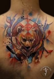 back watercolor style big bear tattoo pattern