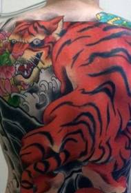 Back new Japanese style color big tiger and flower tattoo pattern