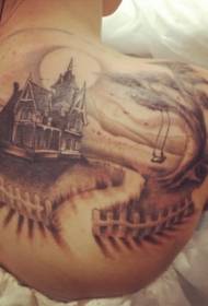powrót niesamowity wzór tatuażu starego wiejskiego domu