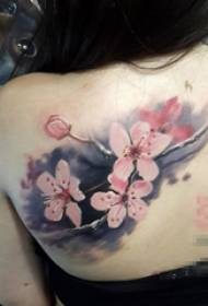 gadis kembali dicat cat air kreatif bunga-bunga indah gambar tato tato