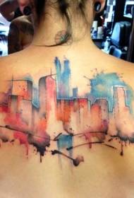 back city architecture watercolor style splash ink tattoo pattern