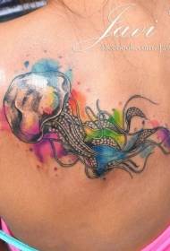 espalda medusa color splash tinta tatuaje patrón