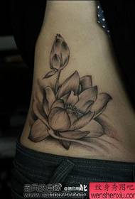 beauty Beautiful black gray lotus tattoo pattern on the side waist