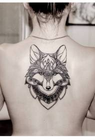 back Fancy black line fantasy wolf tattoo pattern