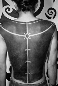 full back black and white line tattoo pattern