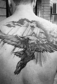 Back gray flying Icarus tattoo pattern