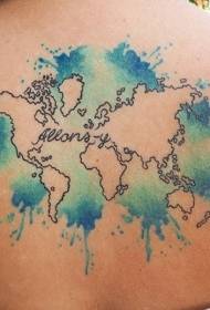 cute color world map back tattoo pattern