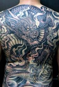 dragão de horror de estilo cinza escuro de volta e padrão de tatuagem de fumaça
