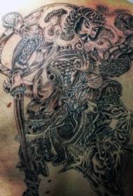 Back interesting Asian style Samurai combat tattoo pattern