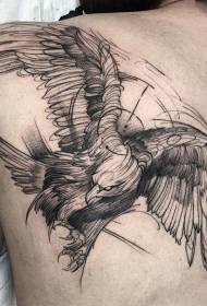 back black engraving style crow tattoo pattern