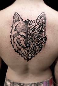 back totem wolf head personality tattoo pattern