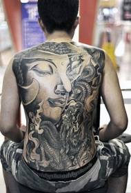 dos noir comme statue de Bouddha et motif de tatouage de serpent