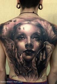 πίσω μαύρο γκρι μυστήριο πορτρέτο γυναίκας με μοτίβο τατουάζ υπογραφή