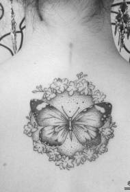 tillbaka fjäril blomma prickar europeiska och amerikanska tatueringsmönster