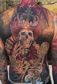 Back creepy color skull Queen tattoo pattern