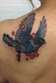 back school bird flower color tattoo pattern