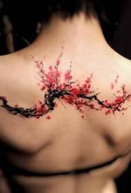 back beautiful red cherry tree branch tattoo pattern