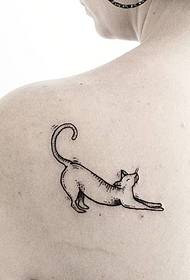 back simple cat line small fresh tattoo pattern