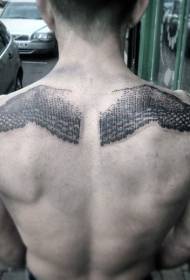 back unique black engraving style sting wings tattoo pattern
