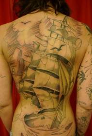 Stražnja strana crne linije velikog uzorka tetovaže za jedrenje