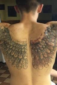 Tattoo back wings ယောက်ျားလေးများကိုအနက်ရောင်မီးခိုးရောင်တောင်ပံများတက်တူးထိုးထားသည်