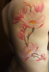 geri doğal renkli pembe çiçek dövme deseni