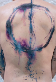 terug mysterieuze kleur splash lijn tattoo patroon