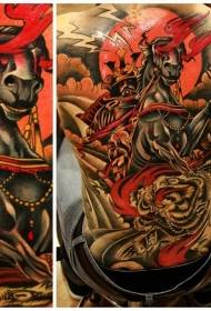 geri illüstrasyon tarzı renkli iblis samuray kaplan dövme deseni ile