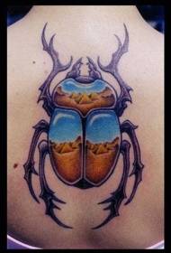 back colored Egyptian pyramid with beetle tattoo pattern